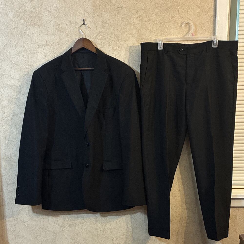 Braveman Black Suit Jacket Sport Coat 46L Blazer 2Pc Mens 40x32 Pants Classic